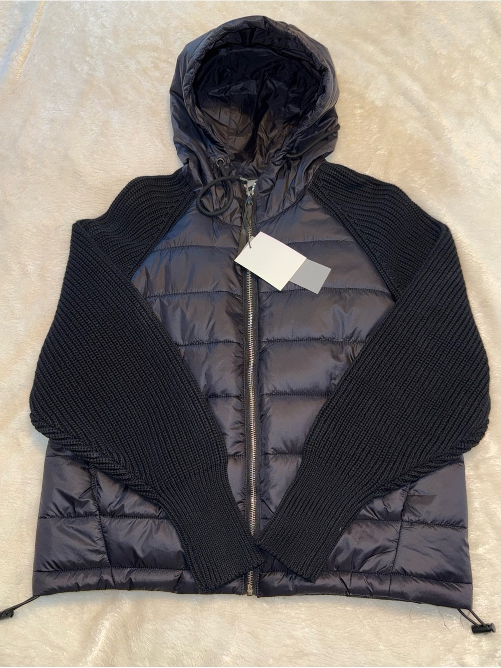 Mono B Black Hooded Quilted Jacket with Ribbon Loop